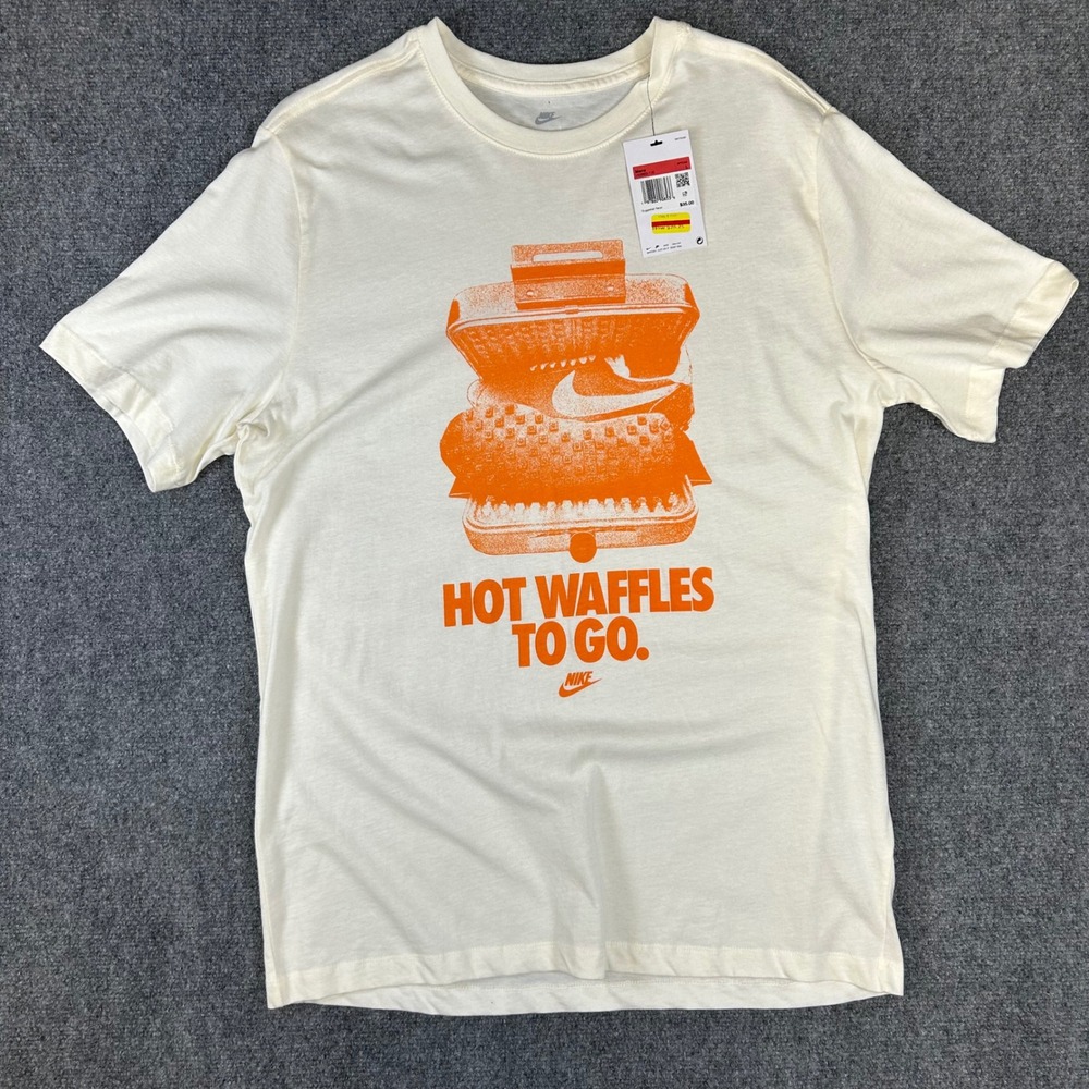 Nike Mens Hot Waffles To Go Graphic T-Shirt Sail Orange  Large NWT